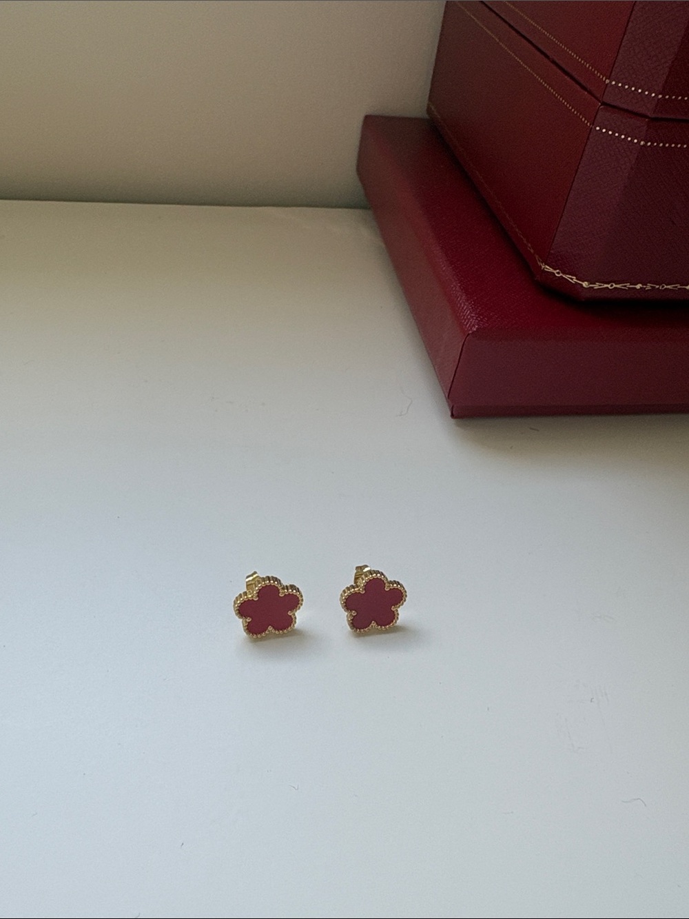 Red Burgundy Clover Stud Earrings